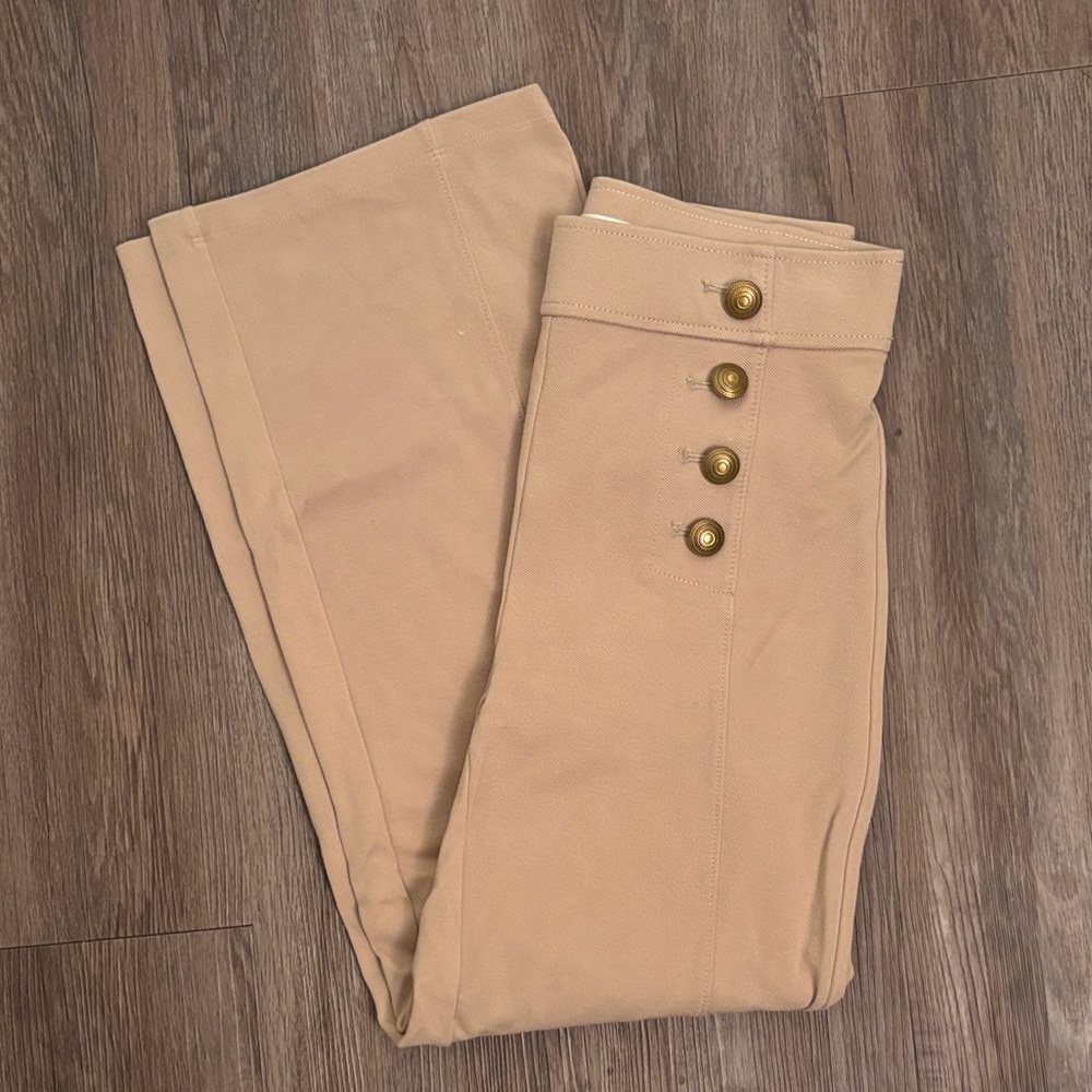 LOFT Tan Button-Detail Trousers